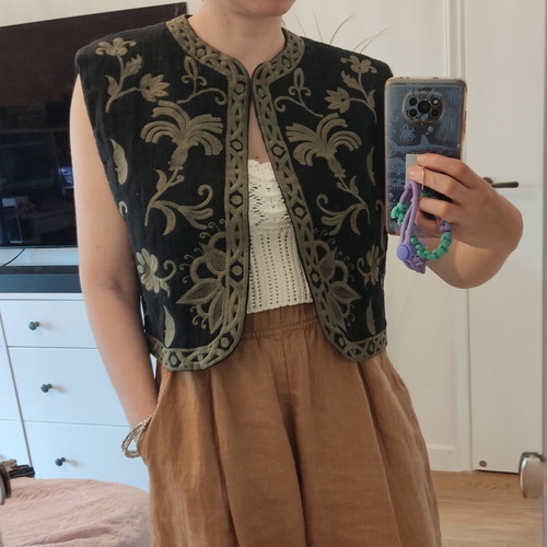 Zara boho vest black with gold embroidery, size S
