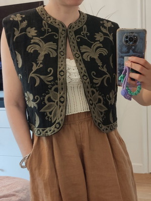 Zara boho vest black with gold embroidery, size S