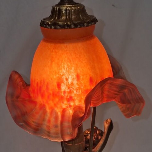 Vintage table lamp with angel and art glass, like new, 40cm