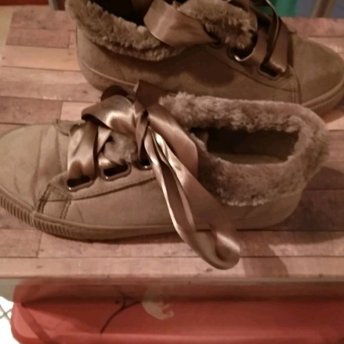 Velvet lace-up shoes used, brown, size 36