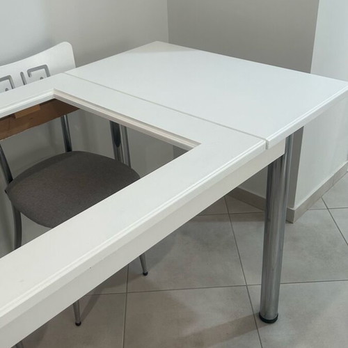 Dining table with 4 chairs used, white eco paint, glass top