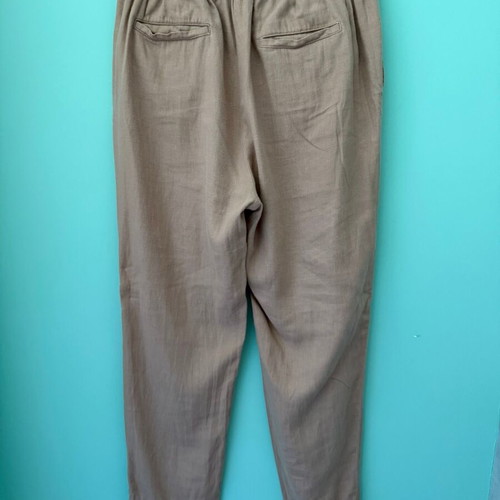 Sisley beige linen blend pants used, tapered fit, elastic waist, size M