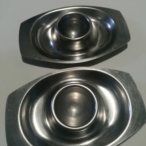 Inox set with 2 egg holders and teapot used