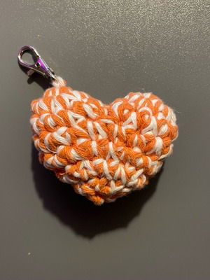 Handmade heart keychain orange and white new