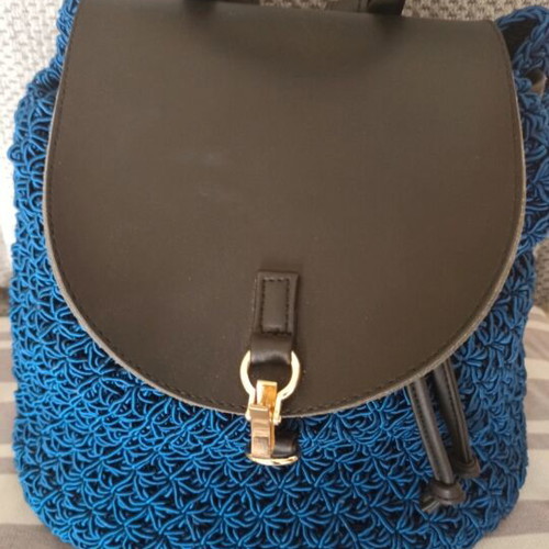 Womens knitted backpack bag new, black and blue