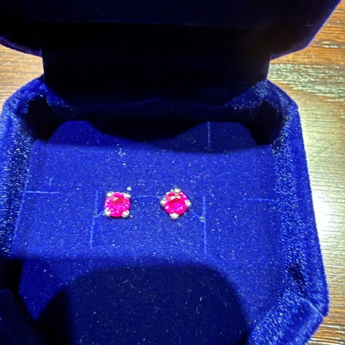 White gold K9 earrings like new with synthetic ruby