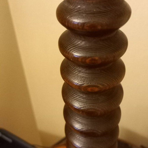 Wooden solid lamp used, height 55 cm, base diameter 22 cm