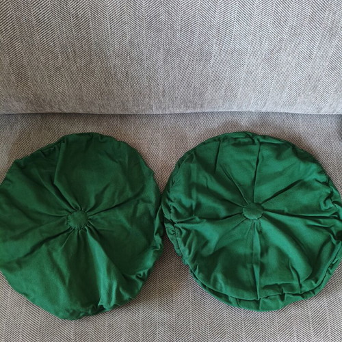 Set of 2 handmade round decorative sofa pillows dark green new