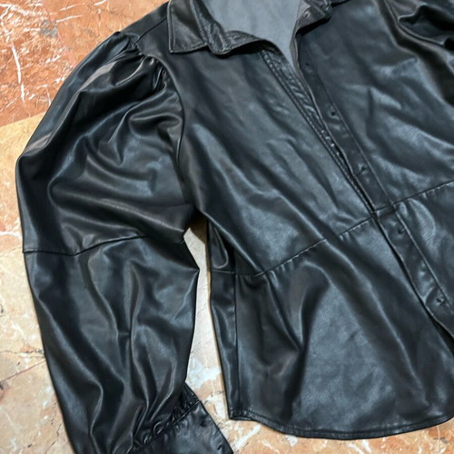 H&M leather blouse used, size M-L, black with wear
