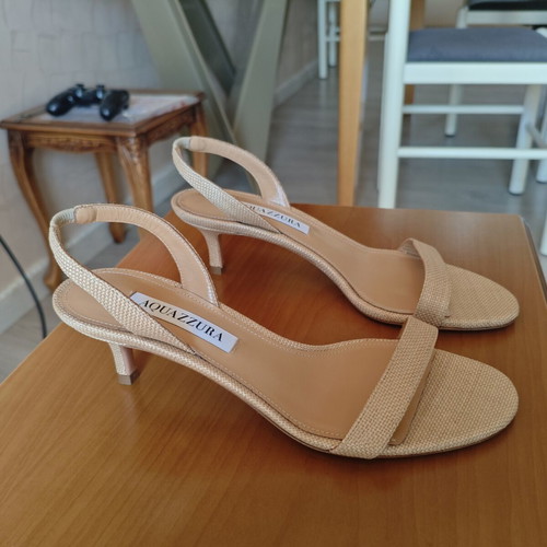 Aquazzura So Nude 50 Snake-Effect Leather Slingback Sandals like new, beige