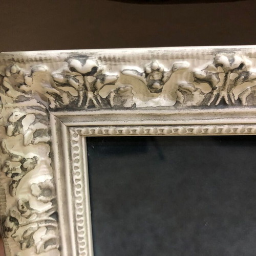 Textile painting in carved wooden frame new, size 50x75 cm