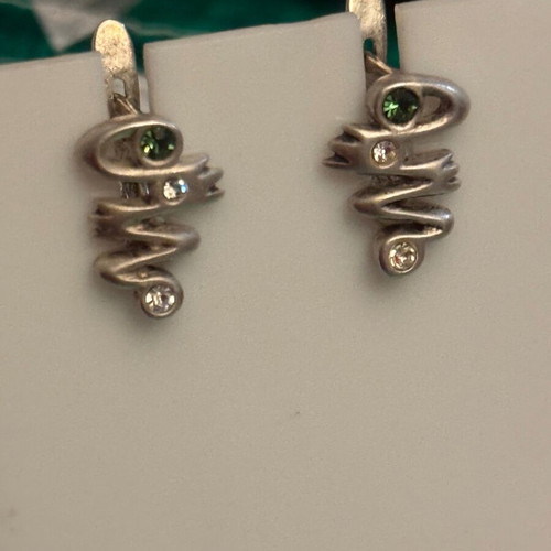 Jenavi silver earrings new, with white and green crystals