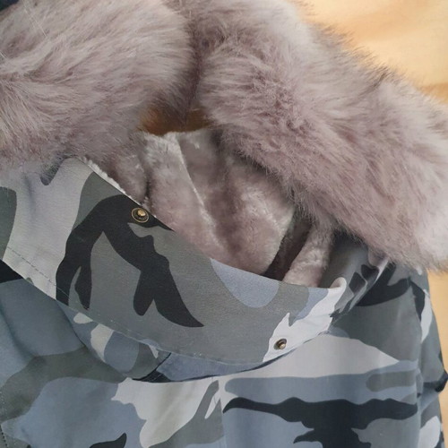 Women's grey army style coat new with lining and removable fur