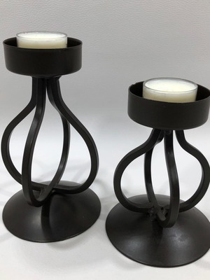 Vintage duo metal candleholders black set of two like new