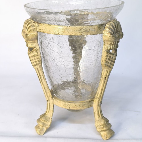 Decorative glass vase with three metal legs like new