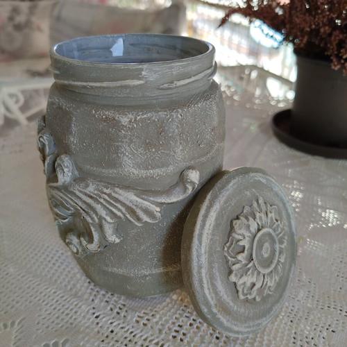 Decorative vase with lid baroque style upcycled glass art like new