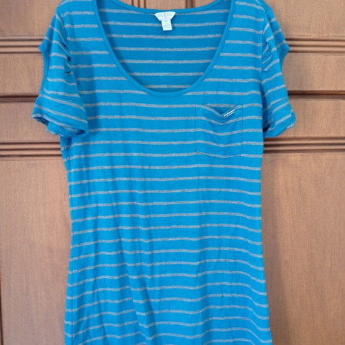 Guess women's T-shirt size S striped green petrol and grey like new