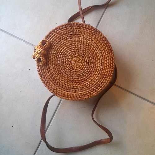 Summer straw shoulder bag new, beige brown