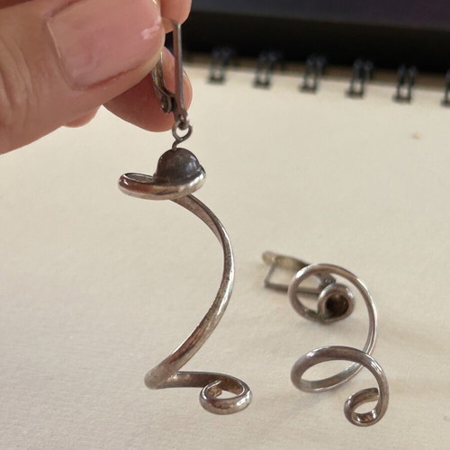 Vintage sculptural earrings, sterling silver 925