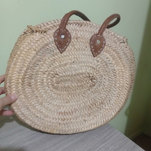 Handmade straw bag like new, beige, approx. 40×30 cm