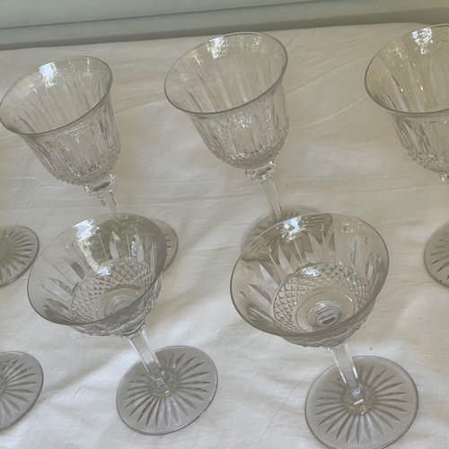 Saint Louis crystal glass set of 9 used, antique Art Deco 1928