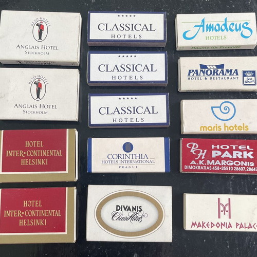 Vintage collection of 14 matchboxes from luxury hotels Greece and abroad like new