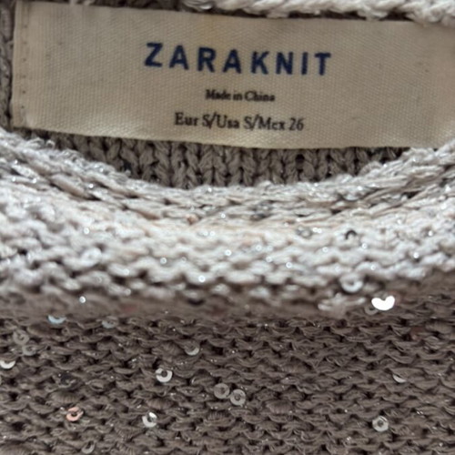 Zara Knit silver sweater with sequins and 3/4 sleeve like new, size S