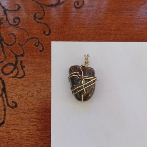 Natural stone necklace handmade new, brown and silver