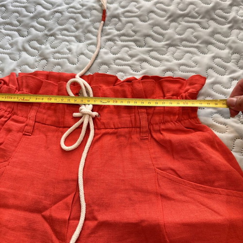 Bershka linen pants high-waisted coral red like new, size M