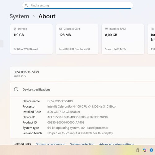 Dell Wyse 5470 laptop refurbished, Intel Celeron, 8GB RAM, 128GB SSD
