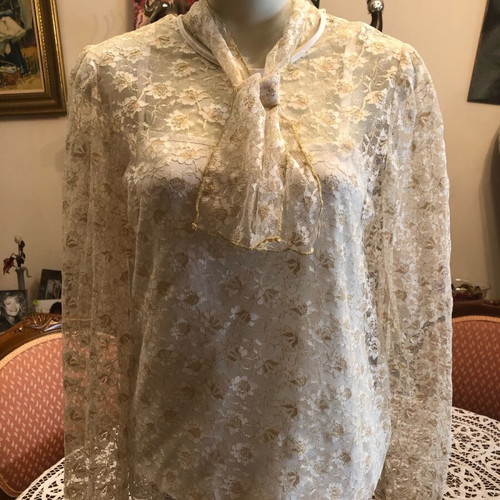 A-Style blouse with gold flowers like new, beige, sizes L-XL
