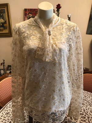 A-Style blouse with gold flowers like new, beige, sizes L-XL