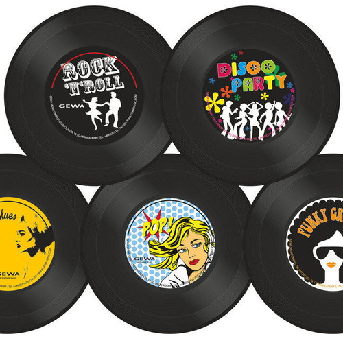 Coasters shaped like vinyl records, pack of 5, new
