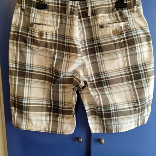 Men's checked bermuda shorts used, size 38, 100% cotton, blue and brown