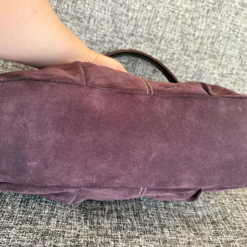 KEM suede and leather handbag used, purple and yellow