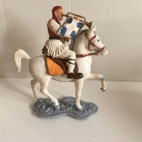Athens Evzone Cavalry Trumpeter Figurine, 1980s red fermanella