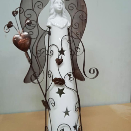 Faience angel candle holder new with metal wings