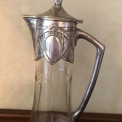 Art Nouveau carafe used with crystal and metal details