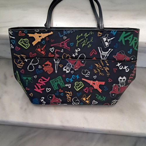 Karl Lagerfeld Paris Graffiti shoulder bag used, black multicolor