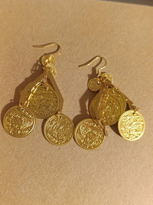 Earrings with coins new handmade in gold color