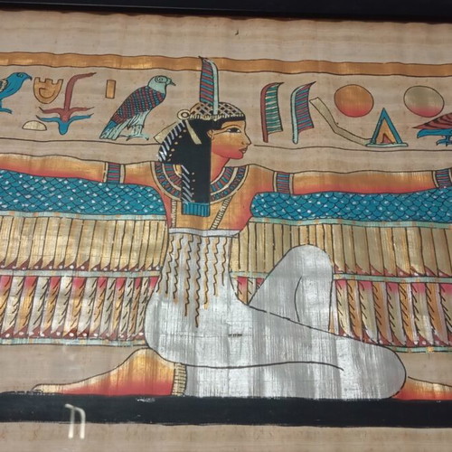 Painting on papyrus Egyptian goddess Maat like new 84x33cm