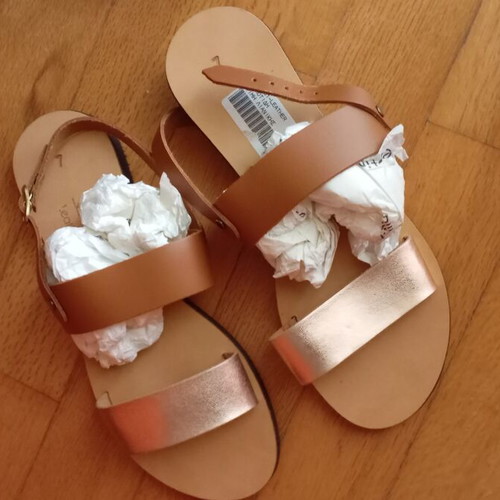 Leather sandals women's new, anatomical, gold and brown