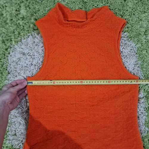 Topshop bright orange high neck top with lace details, new size L