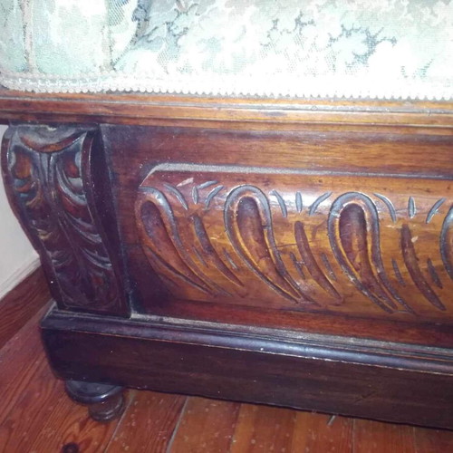 French 1930s sofa used with 2 armchairs, walnut wood