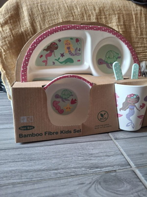 Home Concept Bamboo Kids Dinner Set 5pcs New, mermaid design