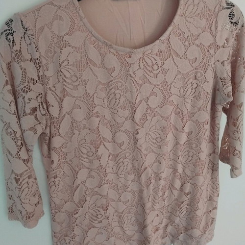 Pink lace blouse 3/4 sleeves like new, size XL