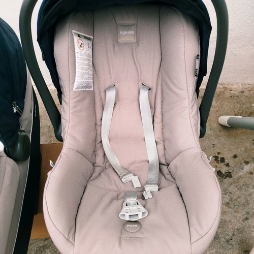 Inglesina Trilogy stroller set used with car seat and accessories