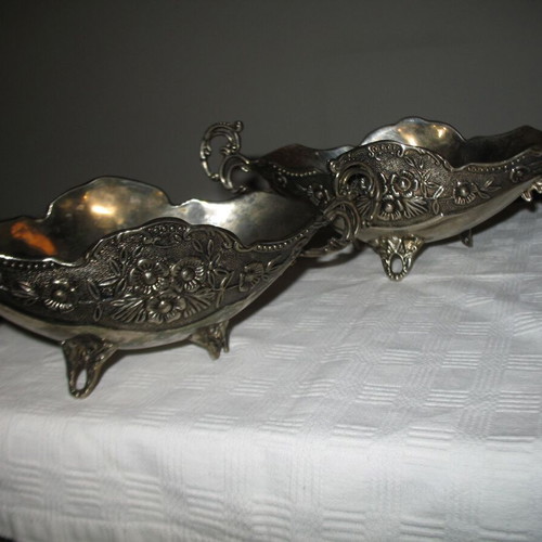Old silver-plated carved fondantière used