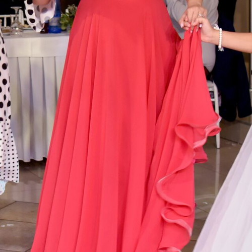 Angel Eye evening dress, fuchsia red with halter neck