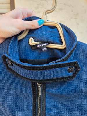 Sea Shell blazer used blue with black suede details, size 38